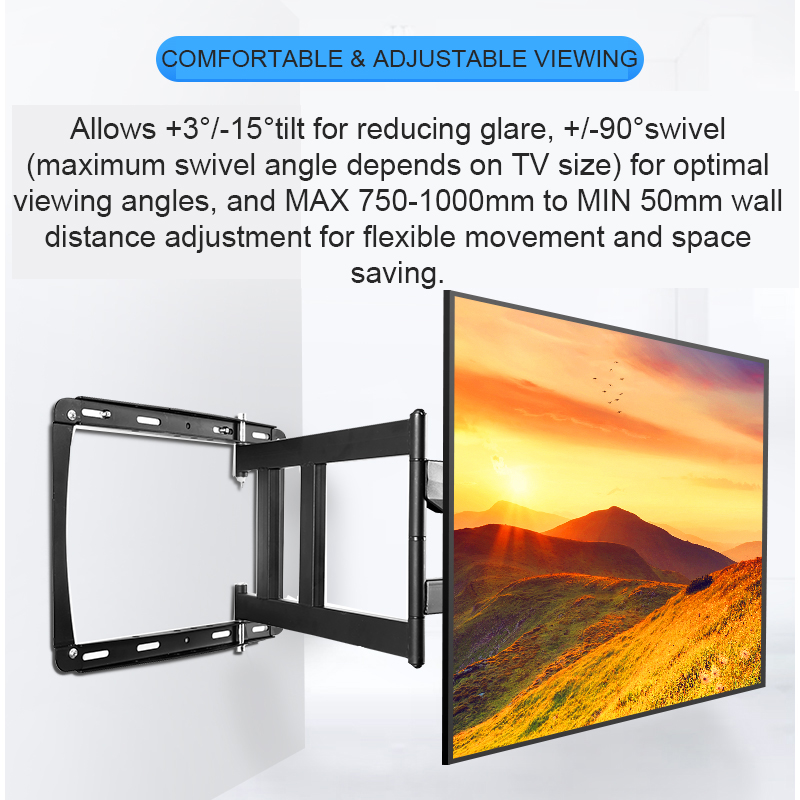 TV Wall Mount Bracket for 32-80Inch TV Full Motion TV Frame Swivel Articulating 4 Long Arms Max VESA 600x400mm 100kg Loading