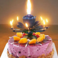Double Lotus Music Candle Double Flower Blossom Birthday Cake Flat Rotating Electronic Rotating Lotus Candle for Kids Gift Party