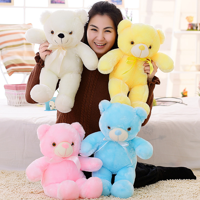 New Creative Light Up LED Teddy Bear Stuffed Animals Plush Cushion Toy Cartoon Colorful Glowing Christmas Gift for Kids Pillow