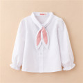 Toddler Girls Blouses Shirts Clothes White Shirt For Girl Scarf Pink Necktie Long Sleeve Formal Cotton School Student Uniform