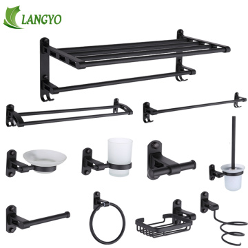 LANGYO 55CM Matte Black Bathroom Towel Hanger Bathroom Accessories Perforated Bathroom Accessories Easy To Install