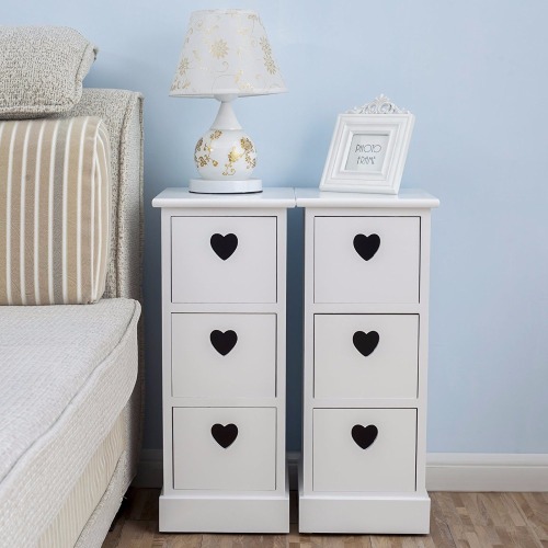 Supply 3 Drawers Heart Shape white Bedside Tables with High Quality