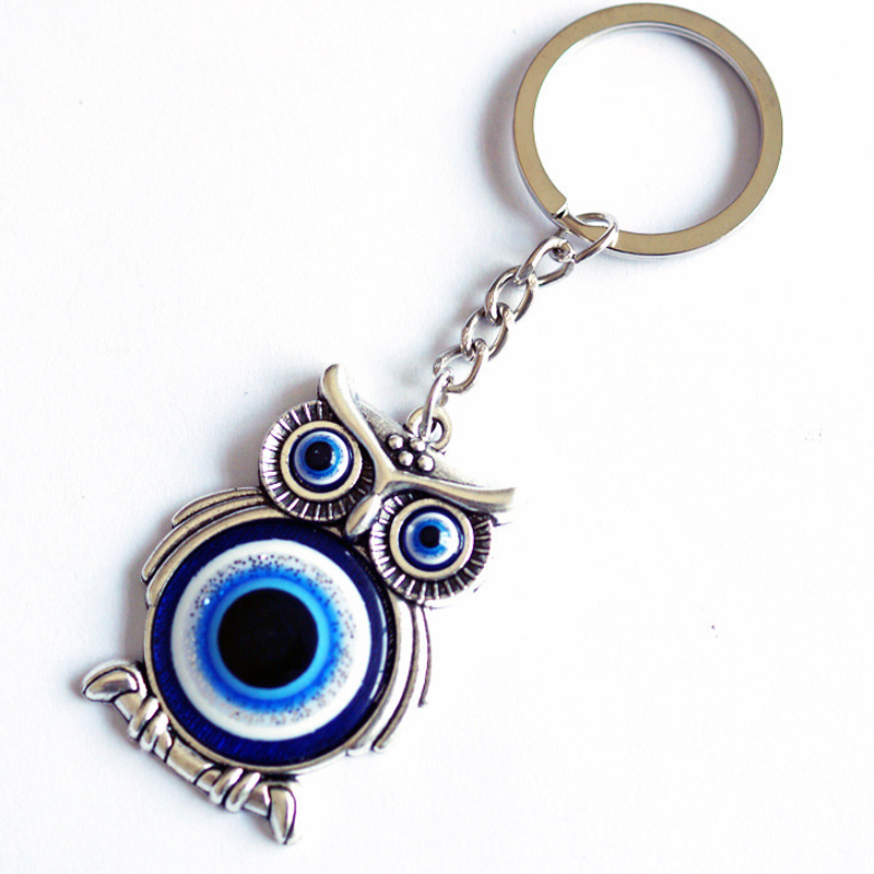 Turkish Glass Blue Eye Pendant Keychain Key Ring For Men Women Gift Unique Vintage Cute Owl Evil Eye Animal Bag Car keychain
