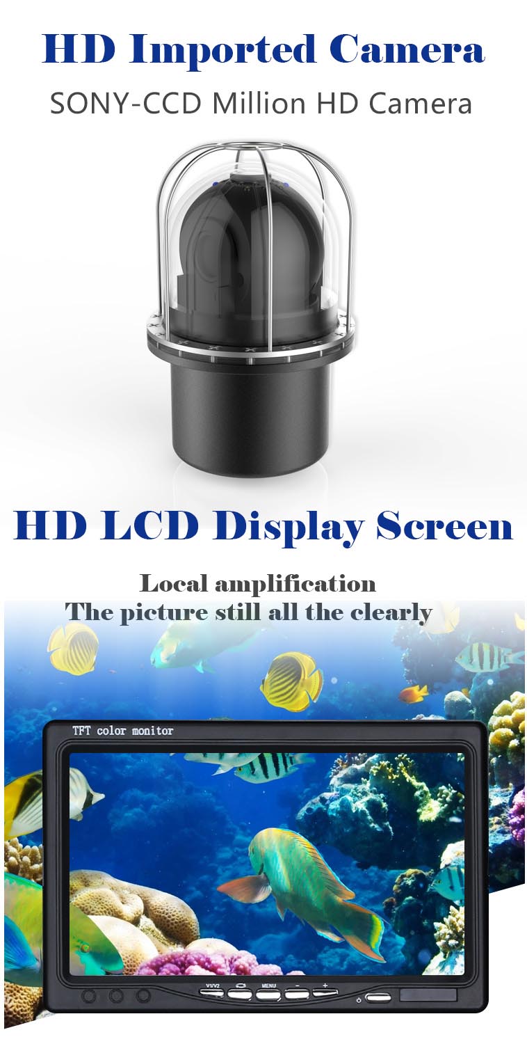 10 Inch 20m/50m/100m Underwater Fishing Camera fish Finder 20 LEDs 360 Degree Rotating Dome Rotating Panoramic viewing Camera