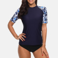 Attraco Women Short Sleeve Rashguard Shirt Swimsuit Floral Print Swimwear Surfing Top Running Biking Shirt Rash Guard UPF50+