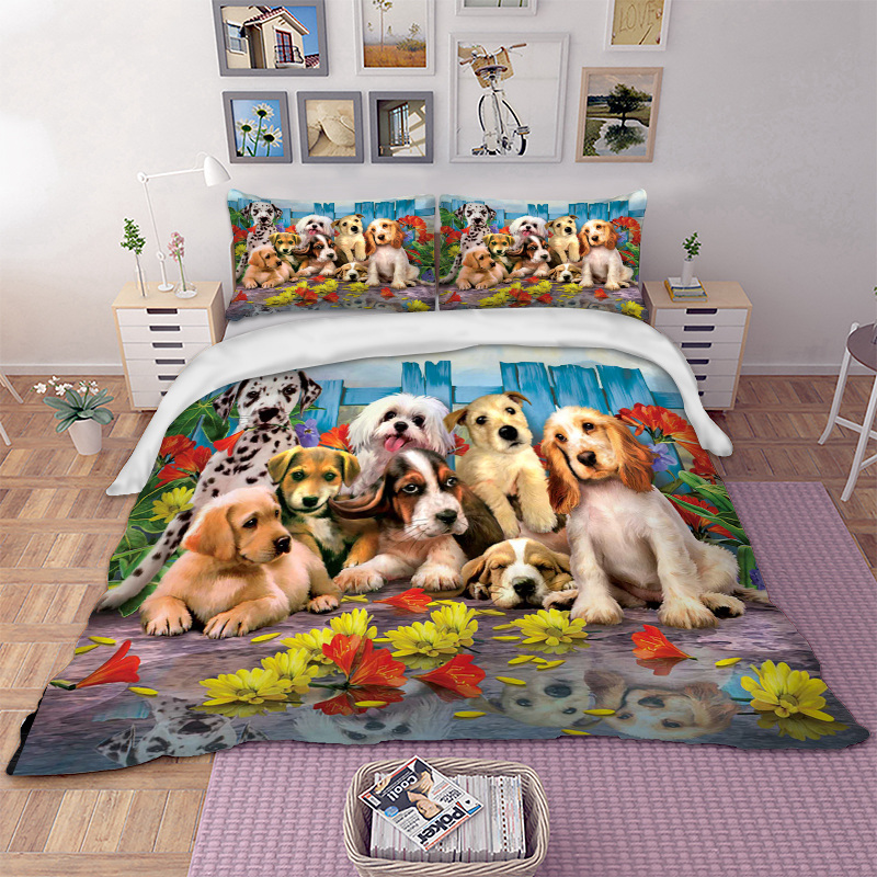 Dogs Printed Duvet Cover Set Queen Super King Size Animal Bedding Set Quilt Cover Bedclothes with Pillow Cases For Children Kids