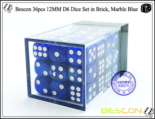 Bescon 36pcs 12MM D6 Dice Set in Brick, Marble Blue-2