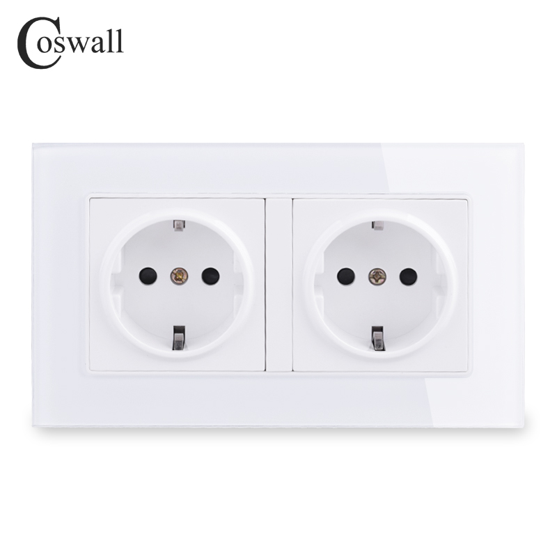 COSWALL Russia Spain EU Standard Wall Socket USB Charge Port Crystal Glass Panel Black White Grey C1 Series Full Range