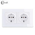 COSWALL Russia Spain EU Standard Wall Socket USB Charge Port Crystal Glass Panel Black White Grey C1 Series Full Range