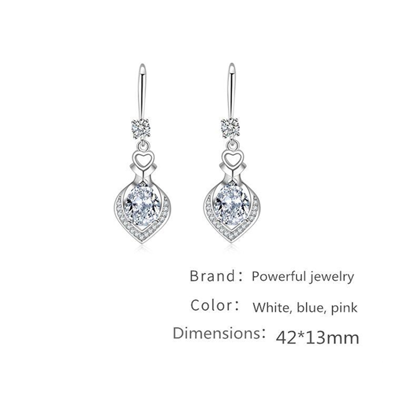 925 Sterling Silver Drop Earrings Luxury Crystal Heart Earrings Fashion Korea Silver Jewelry New 2020