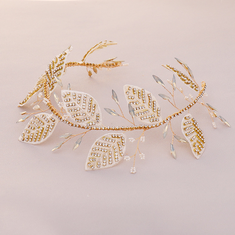 Bridal headband crystal gold leaf bridal wedding dress accessories