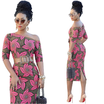 2021 Autumn African Women Printing Polyester Dress Without Belt American Clothing African Clothes for Women European Clothing