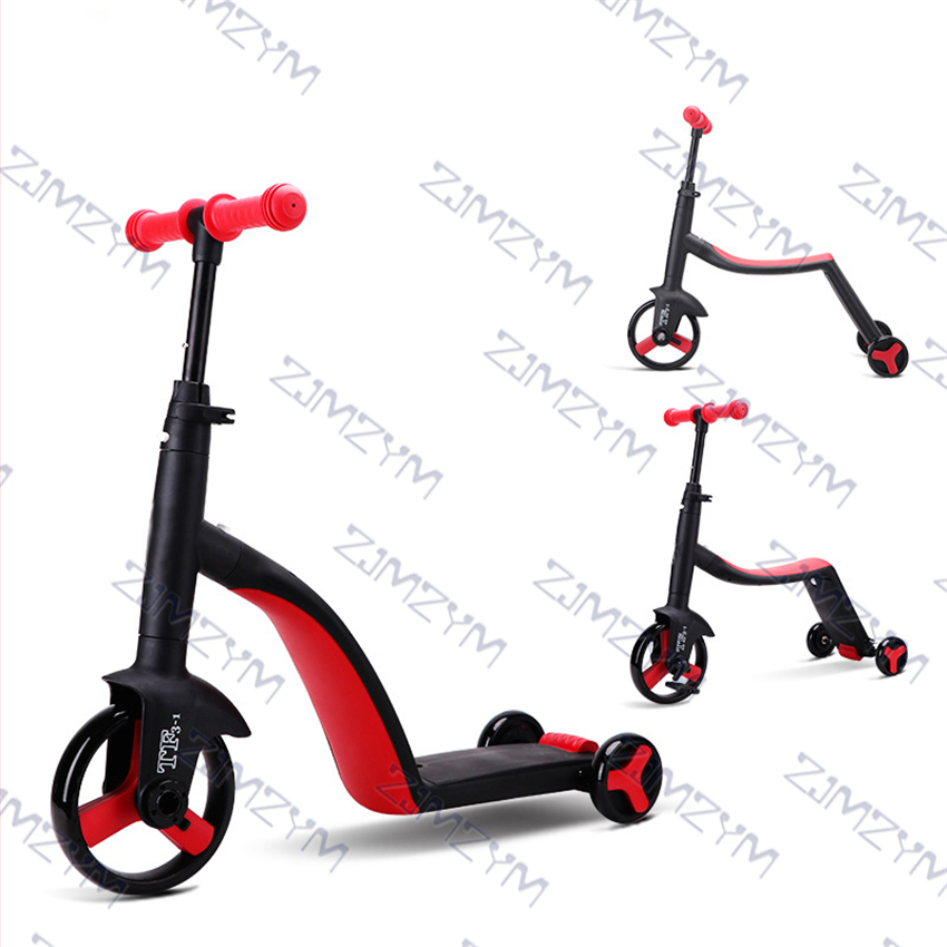 TF3-1 Children's Foot Scooter 3 In 1 Function Kick Board Scooter Balance Bicycle Pu Wheel Folding Baby Tricycle Birthday Gift