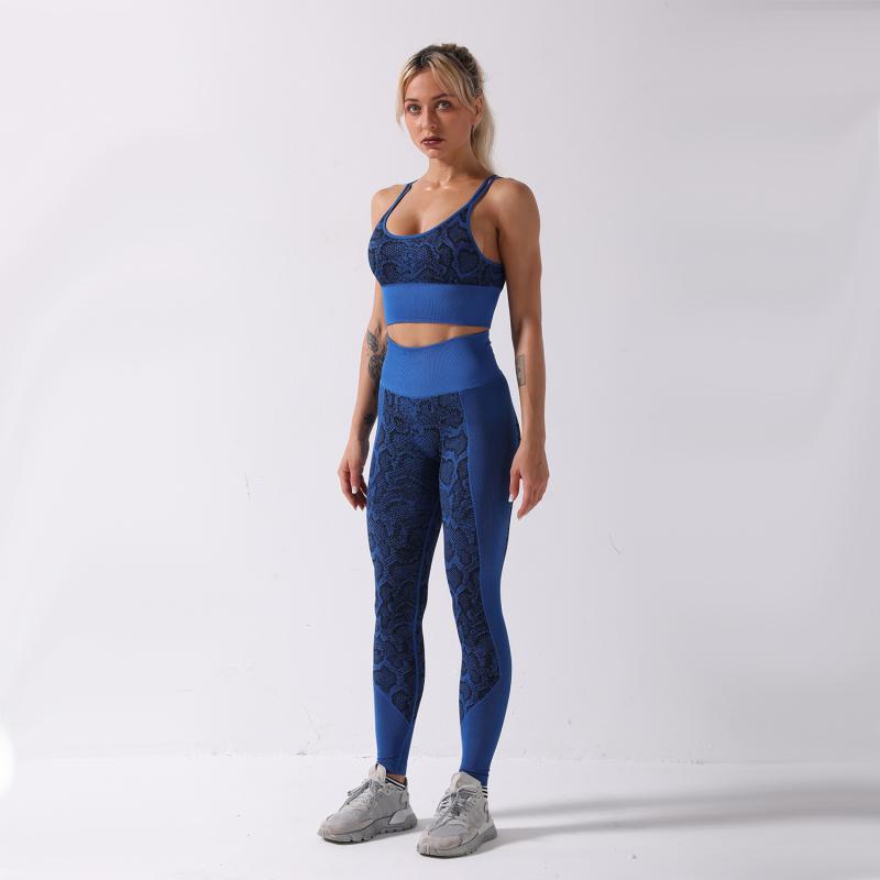 NORMOV Women Yoga Sets Snaked Printing Gym Set High Waist Leggings Elastic Seamless Leggings Running Sportswear Gym