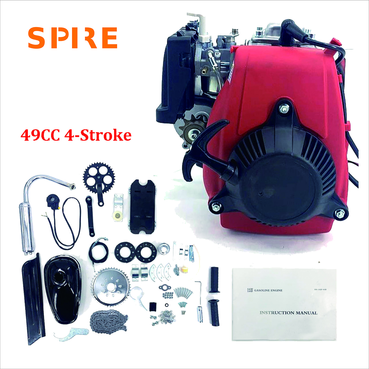 4 Stroke Bicycle Engine Kit, 49CC Gas Petrol Motorized Bike DIY Engine Motor Scooter Conversion Set Air Cooling System