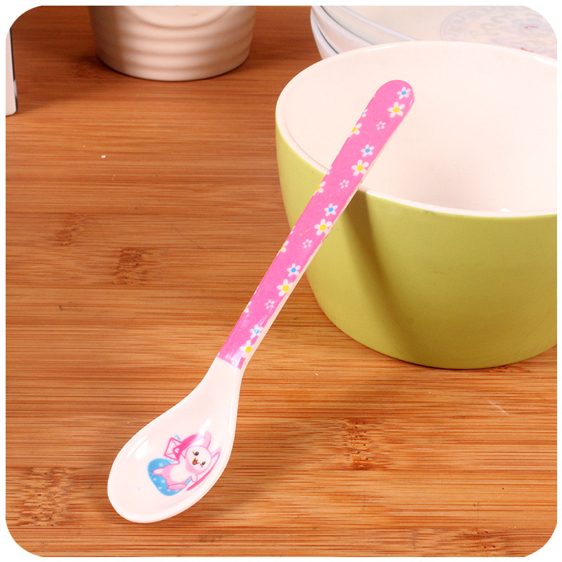 2pcs/set cute Print Cartoon Baby Kids Feeding Spoon High Quality Melamine Baby Spoon Flatware Set