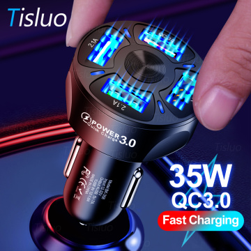 Tisluo 35W Car Charger Quick Charge 3.0 Fast Car Cigarette Lighter For iphone 11 Samsung Huawei Xiaomi 4 Ports Car USB Charger