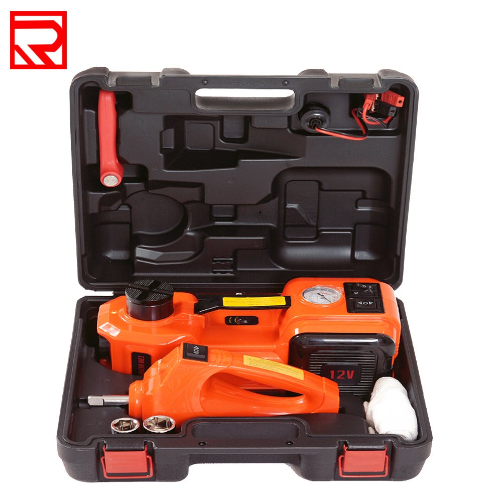 12Volt Electric Hydraulic Car Floor Jacks Air Infatable 5Tons Impact Wrench for 145-450mm Lift Height