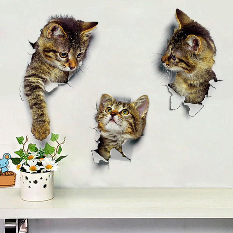 1pc DIY Cat Wall Stickers Decals Adhesive Family 3D Cute Window Room Decorations Bathroom Toilet Seat Decor Kitchen Accessories