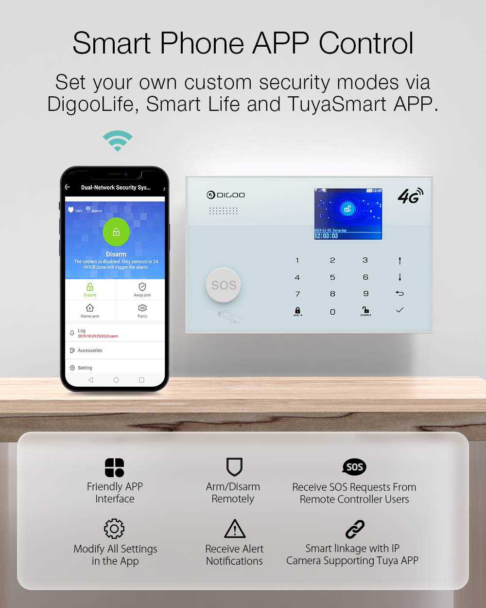 DIGOO DG-ZXG30 4G IOS Android 433MHz Wireless WIFI GSM RFID Card Smart Home Burglar Security Alarm Systems Kit Tuya APP Alert