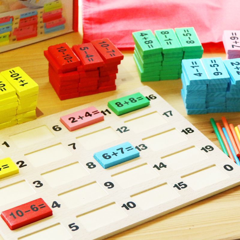 Kids Child Wooden Math Toys Multicolour Mathematics Math Domino Blocks Early Learning Toy Sets for Children Educational Math