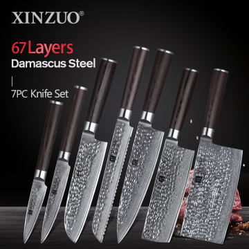 7 PCS Kitchen Knives Set VG10 Damascus Steel High Carbon Super Sharp Blade Meat Vegetable Kitchen Accessories Pakkawood Handle