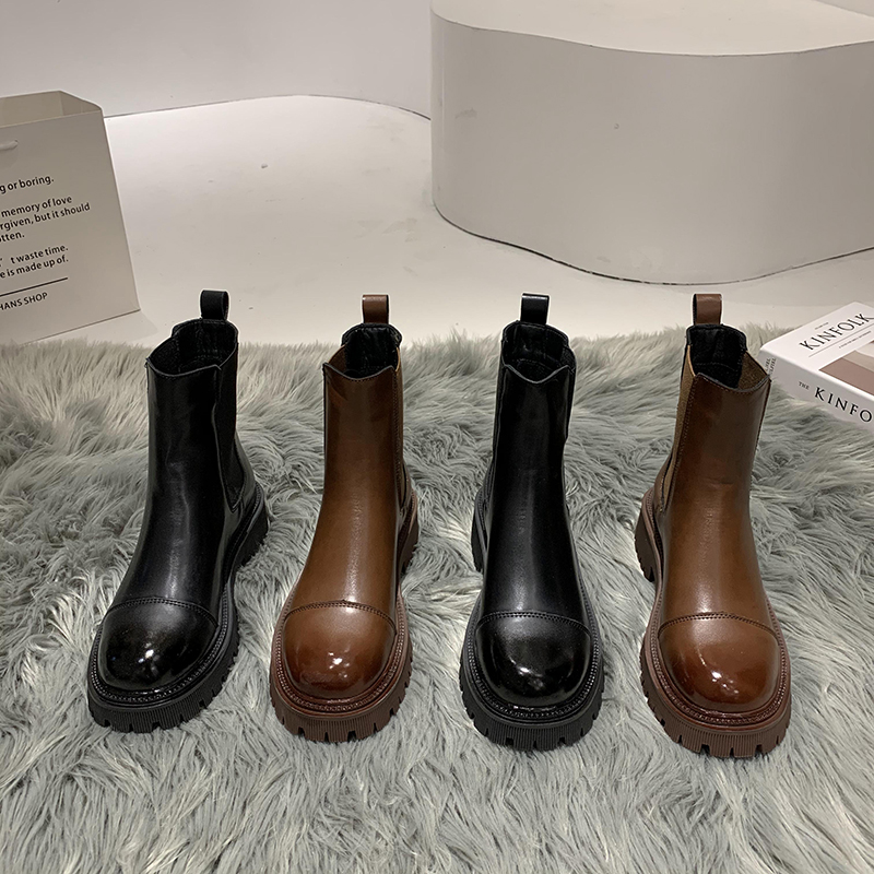 Women Boots 2021 Chelsea Boots Ladies Black Brown Square Heel Leather Slip-On Breathable Inside Ankle Boot Shoes