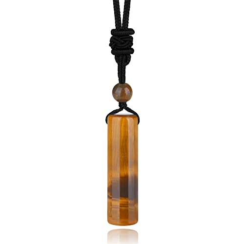 Gemstone Column Pendant Necklace for Women Men 10X40MM Rope