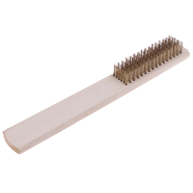 208mm Copper Wire Brass Bristle Wood Handle Wire Scratch Brush For Metal Cleaning Tools
