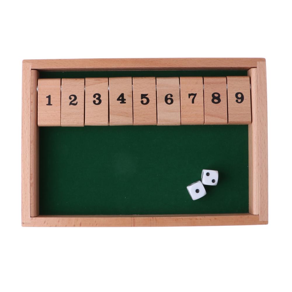 Wooden Shut the Box Board Game with 2 Dice and Number Game for 2-4 Players