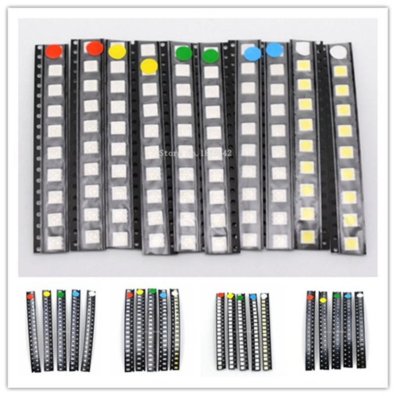 100PCS/LOT SMD LED Kit 1206 1210 5050 5730 0805 0603 3528 Red/Green/Blue/White/Yellow led diode set 5 Colors Each 20PCS