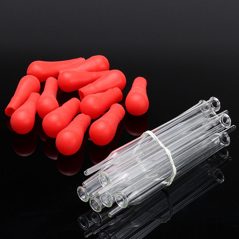 10pcs 10ml Durable Long Glass Experiment Medical Pipette Dropper Transfer Pipette With Red Rub Lab Supplies