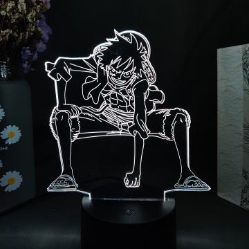 Luffy Figurine 3D Illusion Night Lamp Otaku Bedroom LED Sensor Lighting Decoration Kids Xmas Gifts One Piece Anime Manga Art