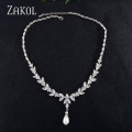 ZAKOL Luxury Exquisite Marquise Cut Cubic Zircon Leaf Adjustable Chain Necklaces For Women Fashion Bridal Wedding Party Jewelry