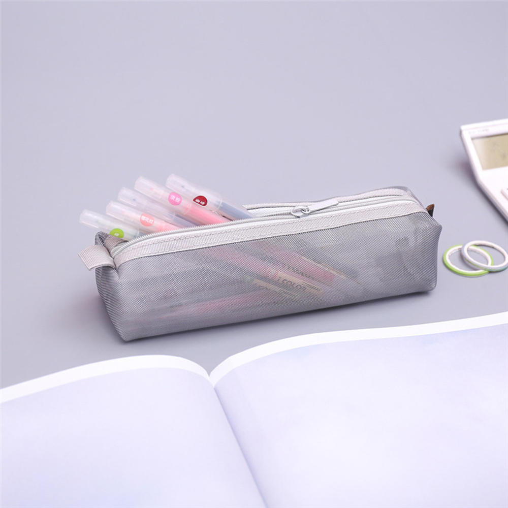 NEW School Mesh Pencil Cases Kawaii Cute Solid Color Transparent Pencil box School Student pen bag Supplies Stationery Kids Gift