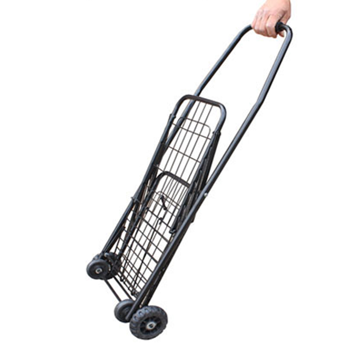 Black Portable Folding Shopping Cart Trolley Basket Grocery Travel Shopping Supermarket Folding Trailer 25KG Bearing 37x32x76cm