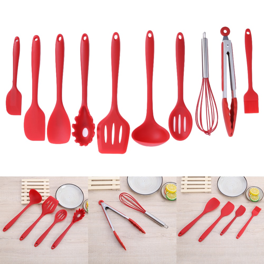 Silicone Cooking Utensil Set Spatula Soup Spoon Brush Ladle Pasta Colander Non-stick Cookware Kitchen Tools