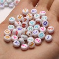 Mixed Color Letter Acrylic Beads Round Flat Alphabet Loose Spacer Beads For Jewelry Making Handmade Diy Bracelet Accessories