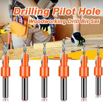 6 Size Hss Countersink Drill Bit Woodworking Screws Chamfering Wood Hole Drills Bit Countersinking round Shank Timber Working