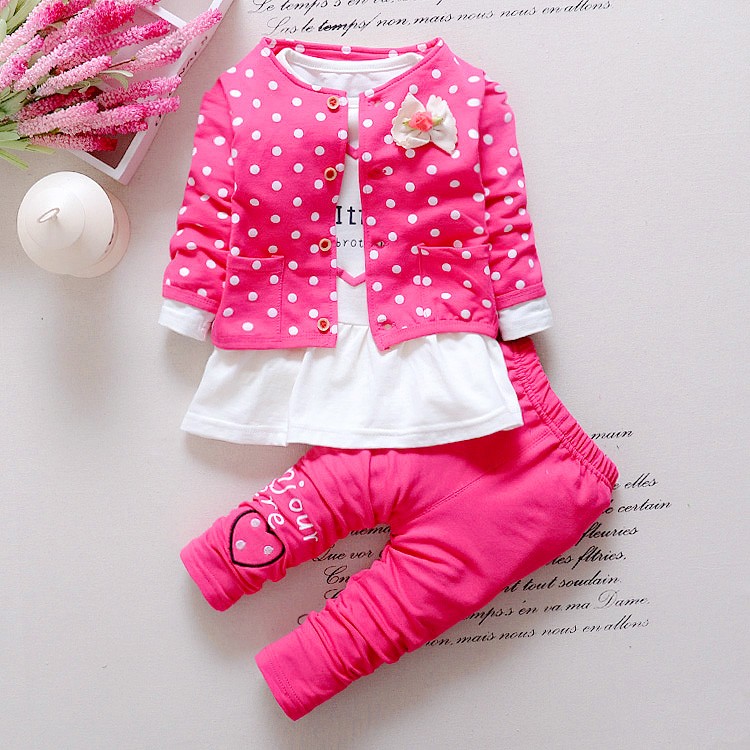 ExactlyFZ Kids Spring baby girls clothing sets wave point clothing set baby girls cotton clothes suit childern cartoon 3pcs suit