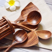 Kitchen Tools Natural Wooden Cooking Tool Sets Scoop Tableware Kitchen Utensils De Cocina Rice Soup Spoon Kitchen Gadgets
