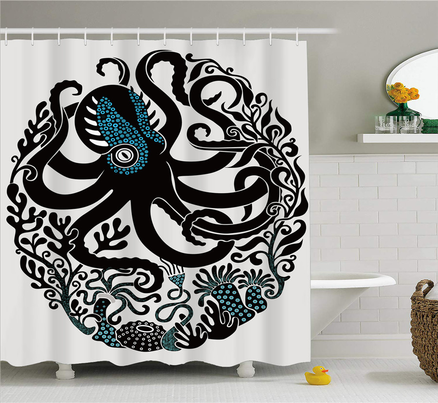 Cute Octopus with Tentacles 3D Printed Waterproof Screen Polyester Fabric Sea Animal Washable Shower Curtain Dorm for Home Decor