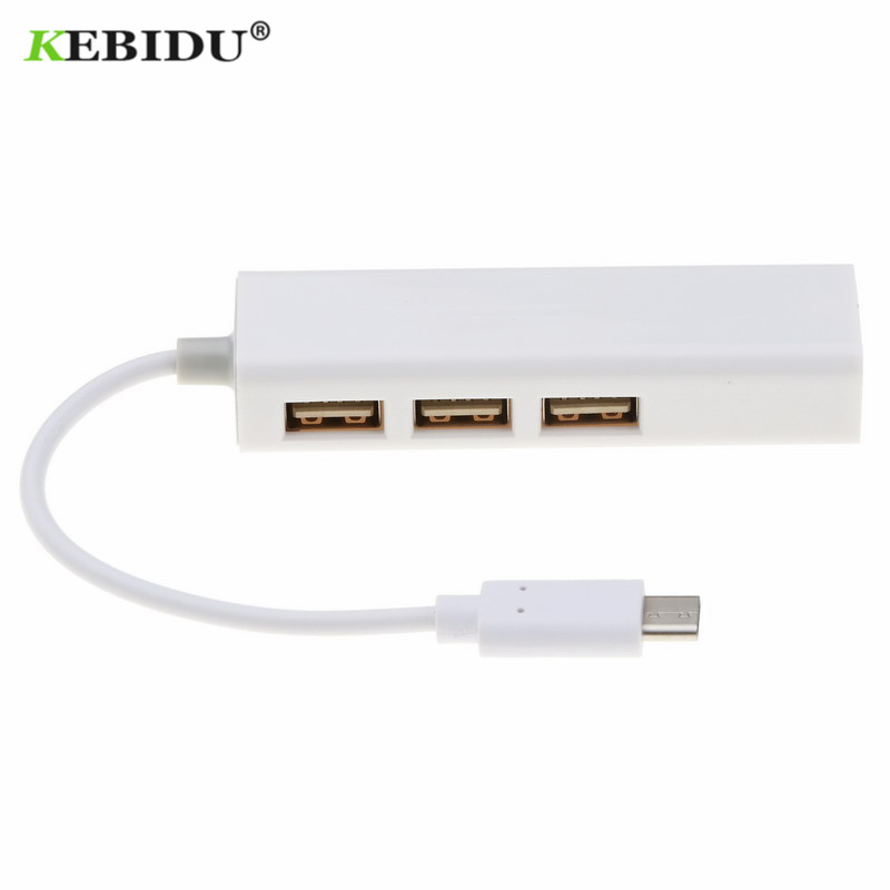 KEBIDU USB C to Ethernet Adapter with Type C USB 3.1 HUB 3 Ports RJ45 Network Card Lan Adapter for Macbook USB-C Type