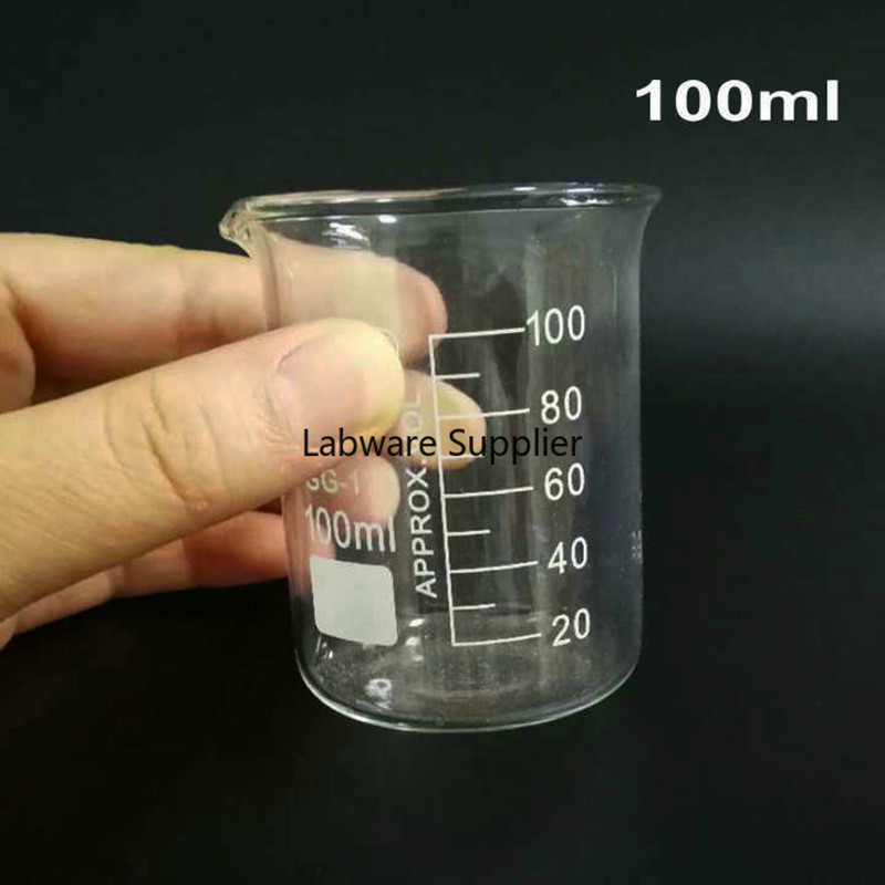 4pcs/set 25/50/100/200ml Glass Beaker For Laboratory Tests, Measuring Cup Volumetric Glassware For Lab Experiments