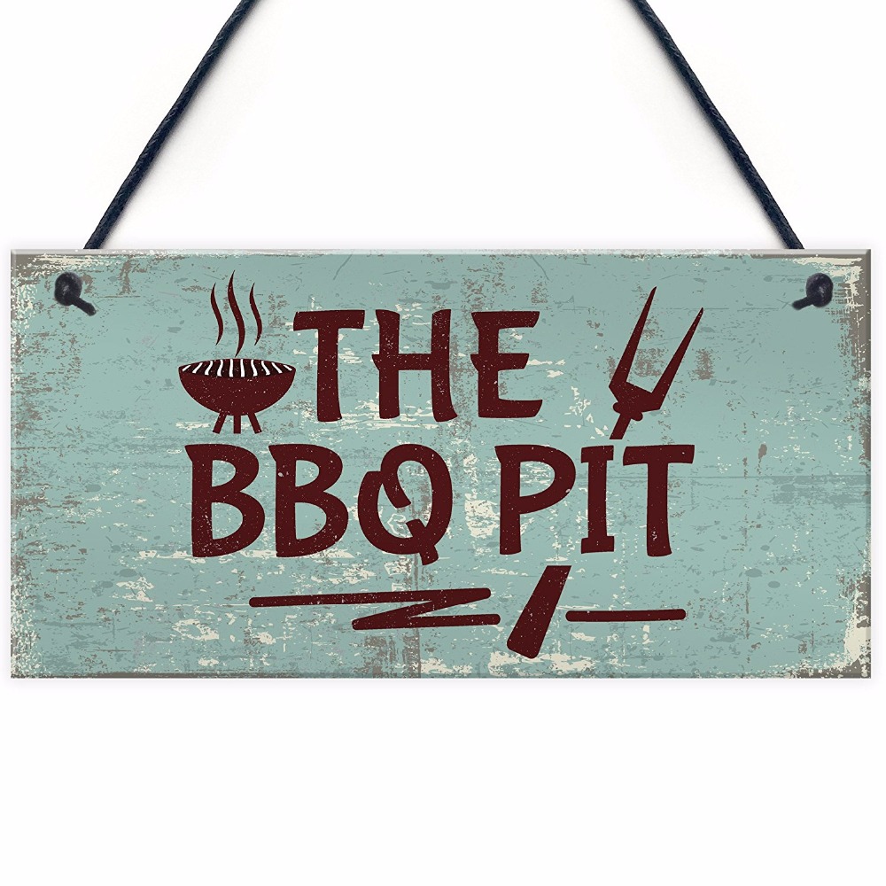 Meijiafei BBQ Pit Novelty Hanging Garden Sign Barbeque Shed SummerHouse Plaque Sign For Him 10" x 5"
