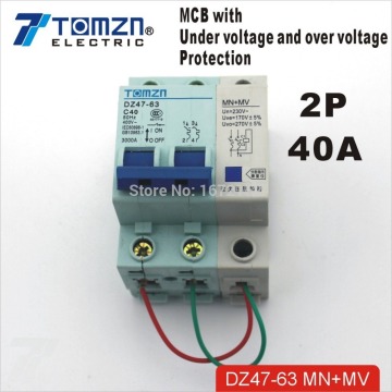 2P 40A MV+MN 400V~ 50HZ/60HZ MCB with over voltage and under voltage protection Mini Circuit breaker