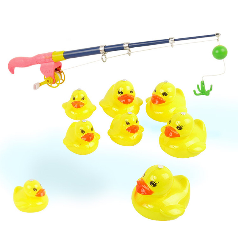 1set Magnetic Fishing Toys 8pcs Yellow Ducks With Fishing Rods Fishing Game Baby Water Play Bath Toys For Children Gift