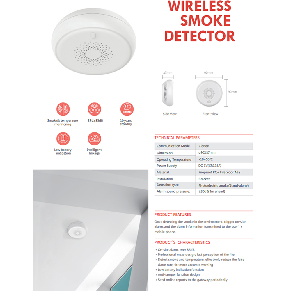 Tuya Zigbee 3.0 Fire Alarm Smoke Detector Smart Home System 2.4GHz High Sensitivity Safety Prevention Smoke Sensor Smoke Alarm