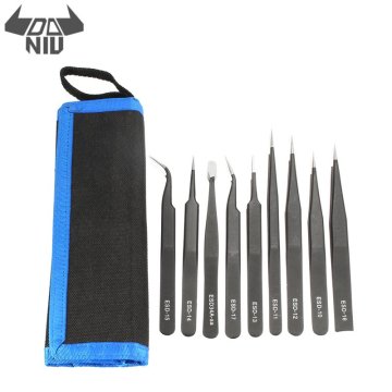 DANIU 9Pcs Precision-Tweezer With Ceramic Tweezer Medical Steel Clamps for Electronics Soldering DIY Bend Phone Repair Tools Kit