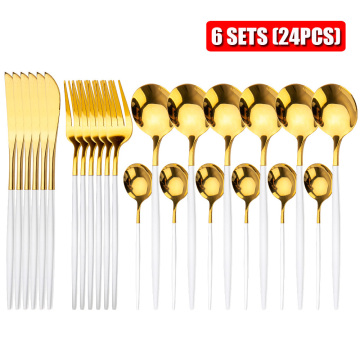 Gold Cutlery Set 24 Piece Tableware Sets Of Dishes Knifes Spoons Forks Set Stainless Steel Cutlery Dinnerware Set Spoon Settings